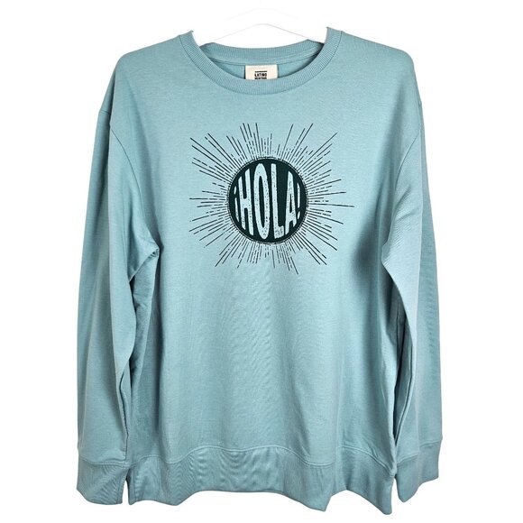 Unisex Hola Graphic Teal Sweatshirt Latino Heritage Month Size Med Casual - Picture 1 of 9